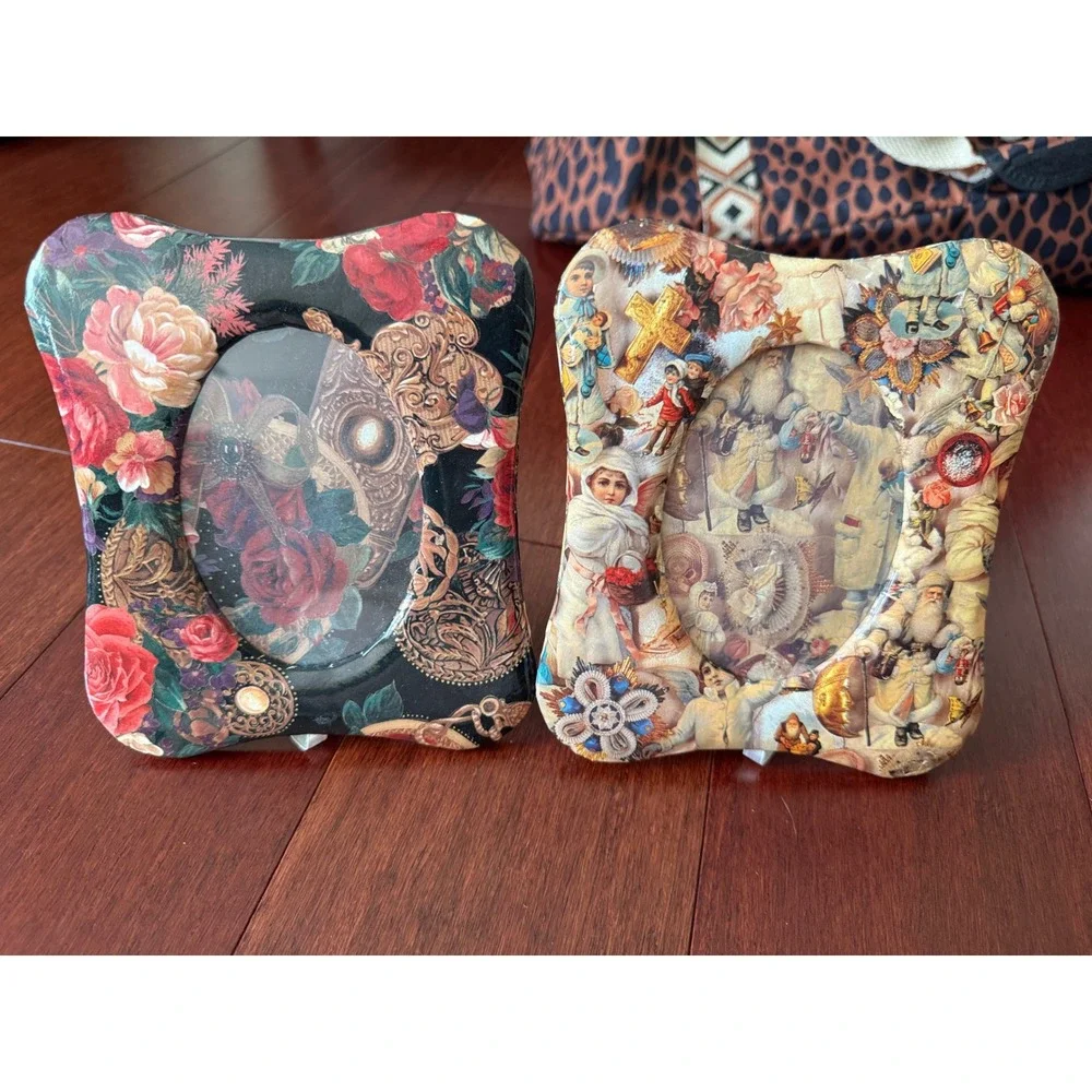 Tri-Coastal Design Victorian Christmas & Floral Padded Picture Frame Set of 2